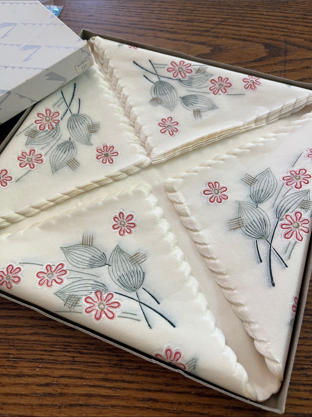 Vintage paper Embroidered Cream Floral Cocktail Napkins - Set